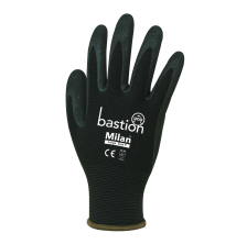 Milan - Black Nylon Gloves Black Sandy Foam Nitrile Coating